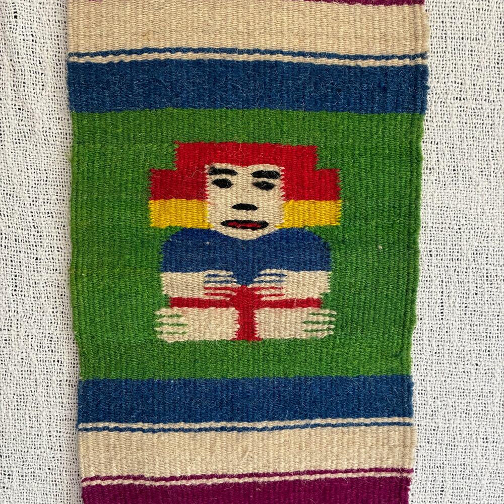 Vintage Andean Folk Art Handwoven Textile Wall Hanging Figural Peru Ecuador 9x20